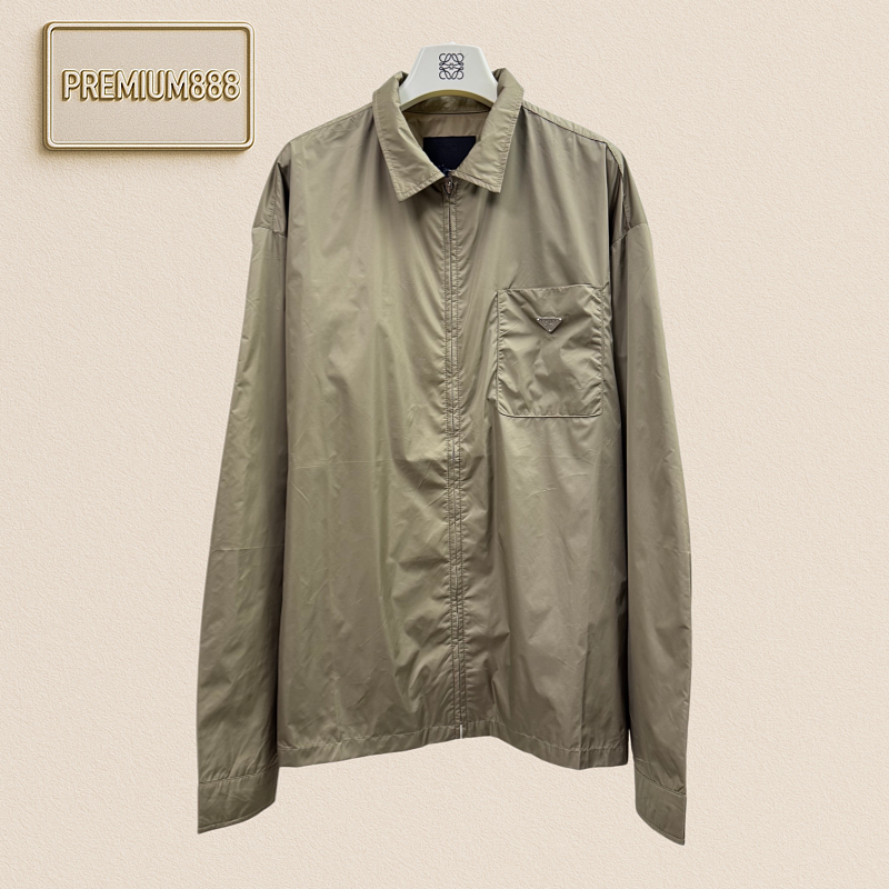 Prada V-neck Recycled Nylon Pouch Triangle Logo Jacket Coat