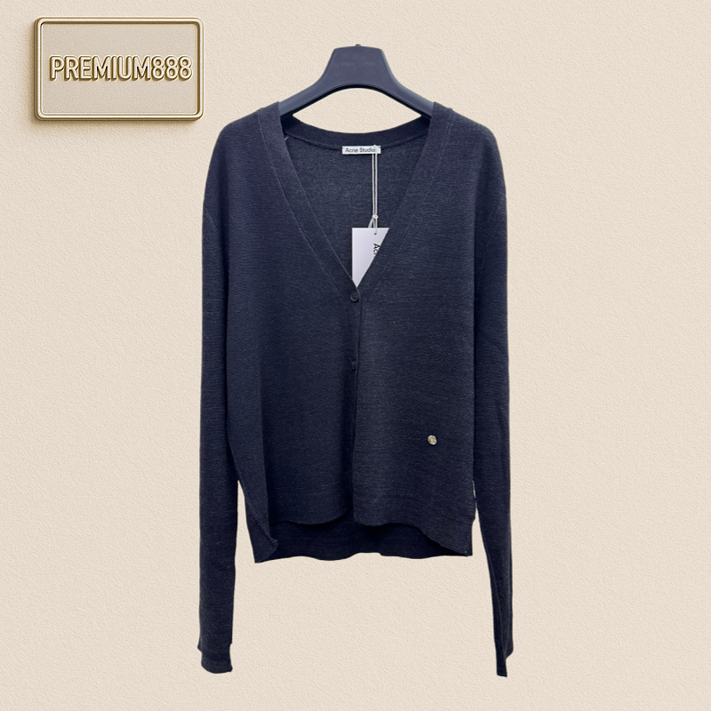 Acne Studios Black V-neck Metal Small Circle Logo Wool Cardigan