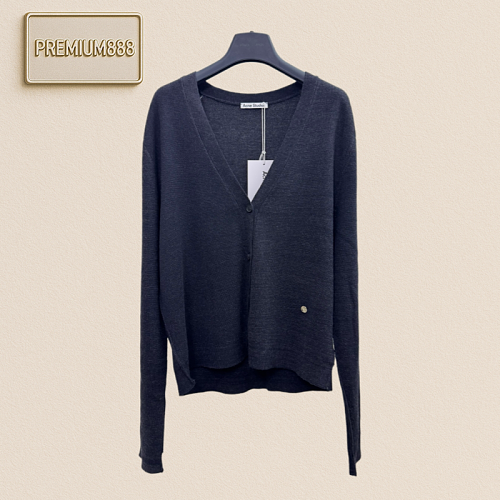 Acne Studios Black V-neck Metal Small Circle Logo Wool Cardigan