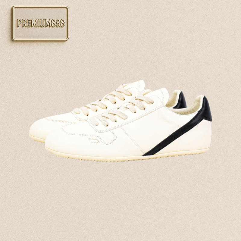 RickOwens RO Minimal Sneak Rick Owens Calfskin Round Head Lace-up Low Top Casual Living Sh