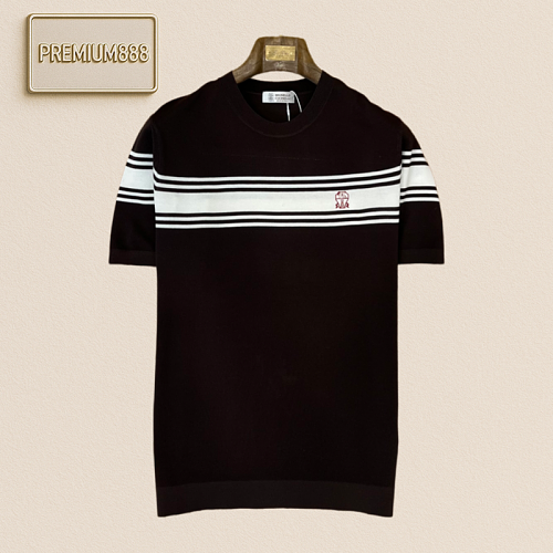 BC Brunello Striped Embroidered Knit Short-Sleeved T-shirt