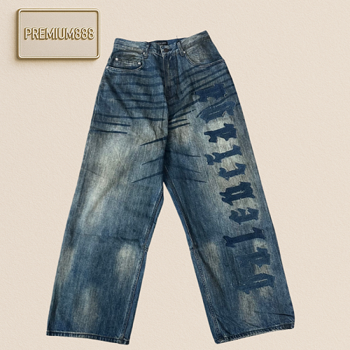 Balenciaga Blcg Vintage Letter Embroidery Patch Denim Pants