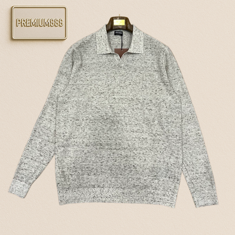 Zegna Jenia Flowy V-neck Polo Casual Long-Sleeved Knit Shirt