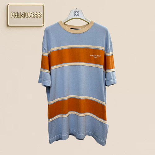 1v Louis Color Block Striped Knit Short Sleeve Shirt