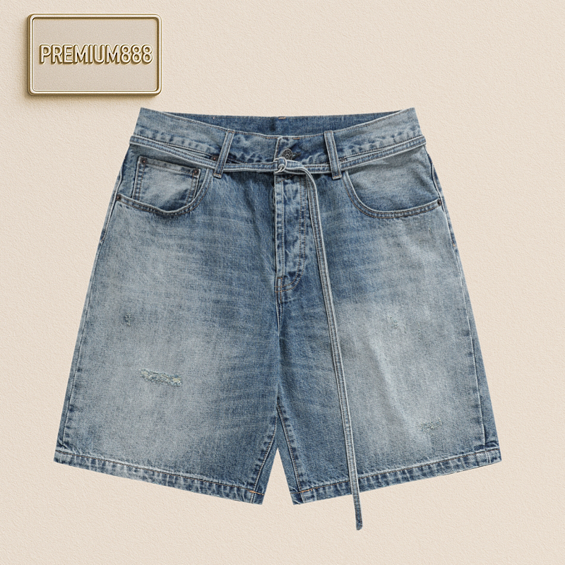 Acne Washable Hole-Open Drawstring Denim Shorts