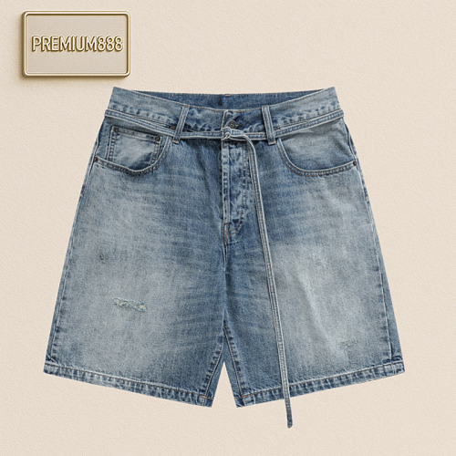 Acne Washable Hole-Open Drawstring Denim Shorts