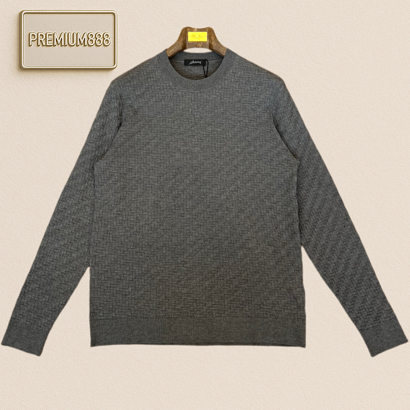 Brioni Briooni Vertical Holes Round Neck Casual Long-Sleeved Knit Shirt
