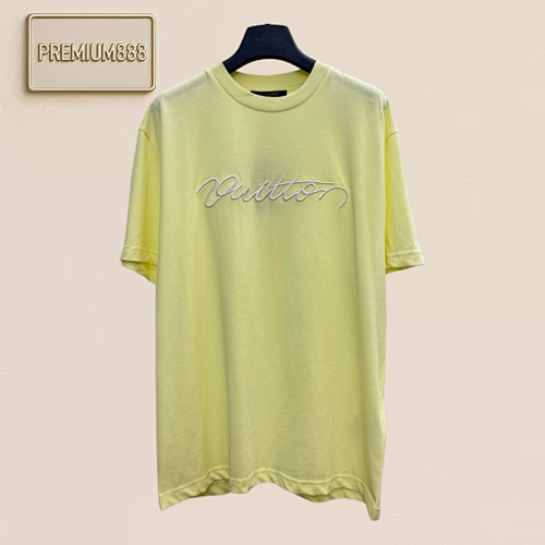 Louis Vuitton Spring Summer New Design Light Yellow Letter-Design Embroidered Short-Sleeve