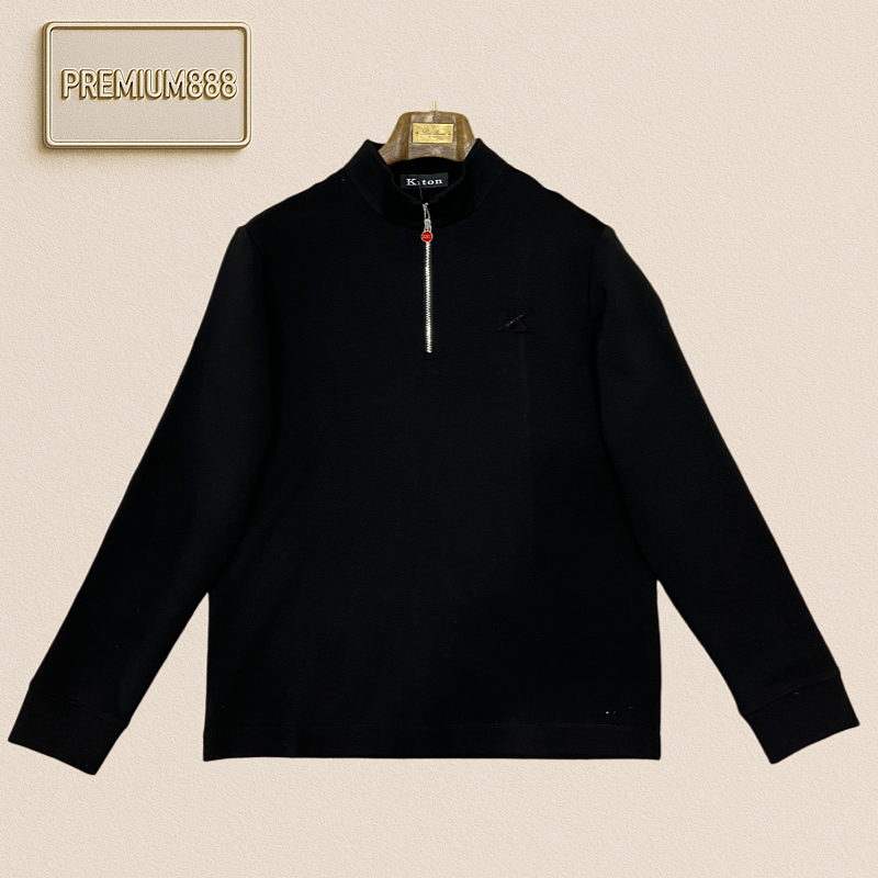 Kiton Half-Zip Standing Collar Luxury Lightweight Long-Sleeved Polo Shirt