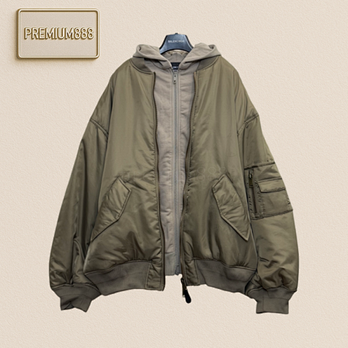 Balenciaga Champagne-colored Double-layered Bomber Cotton Jacket