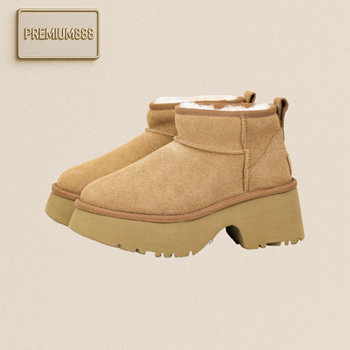 Ugg Short Fishman Wedge Heel 5cm Thick-soled Sheepskin One-piece Snow Boots For Women