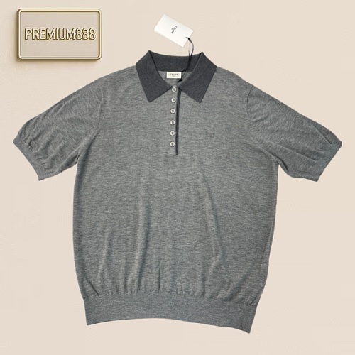 Cel Silk And Wool Blended Polo Knitted Short Sleeve Shirt