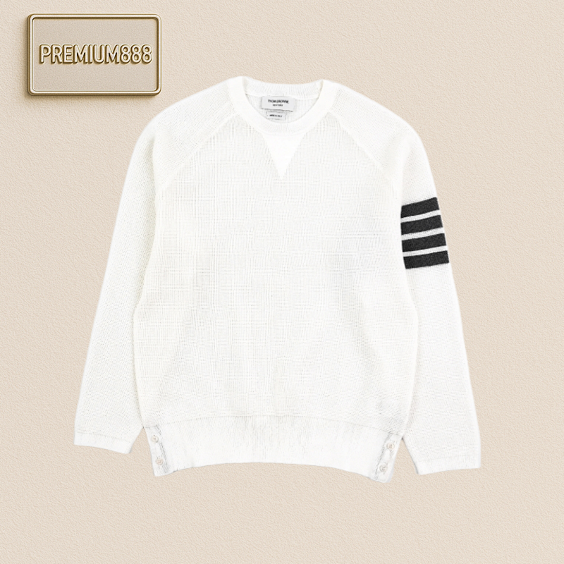 TB 25Fw Neckline Triangular Round Neck Sweater - White