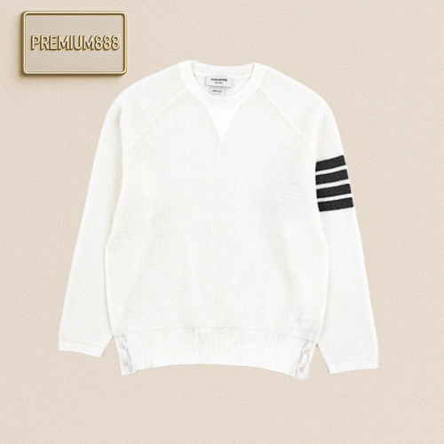 TB 25Fw Neckline Triangular Round Neck Sweater - White