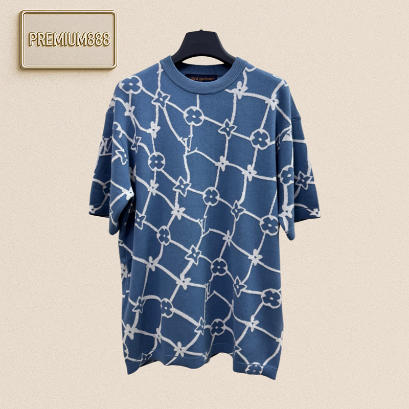 1v Louis Net Pattern Monogram Knitted Plaid Short Sleeve Shirt