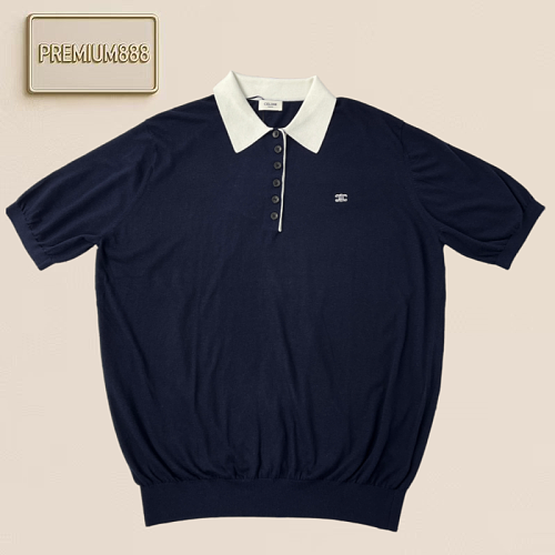 Cel Silk And Wool Blended Polo Knitted Short Sleeve Shirt