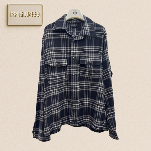 Chrome Hearts CH Crocin Grey And Black Checkered Double-Pocket Flannel Coat