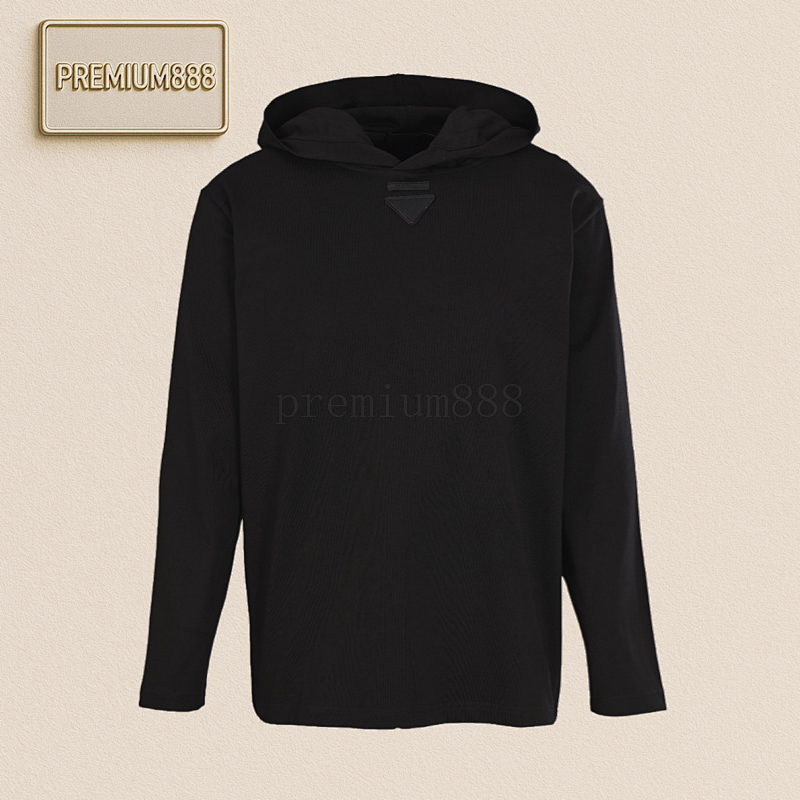Prada Prd Collar Label Cotton Loose Hooded Sweatshirt