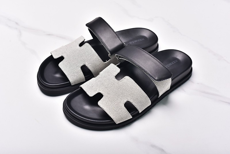 Hermès Hermes Chypre Flat Slippers Classic Grey Black On Canvas