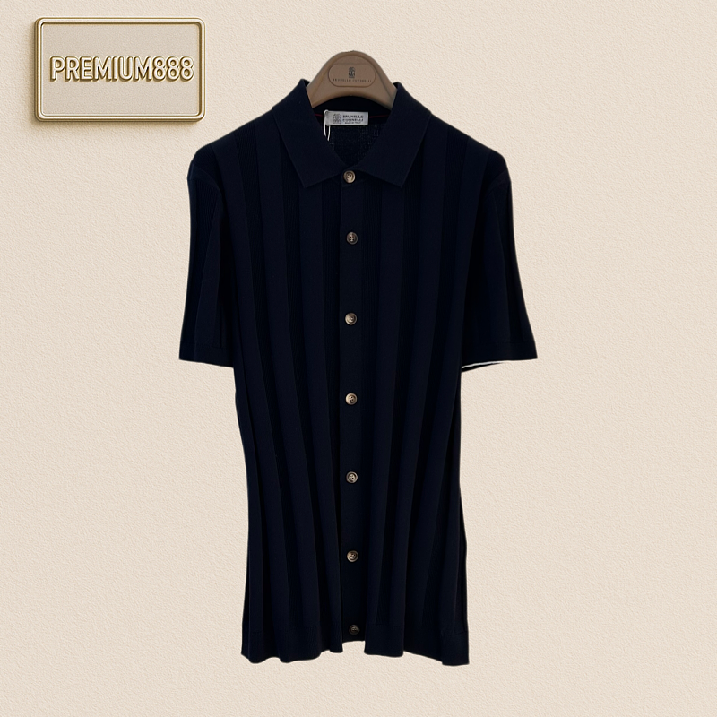 Brunello Cucinelli Pure Color Vertical Holes Polo Shirt