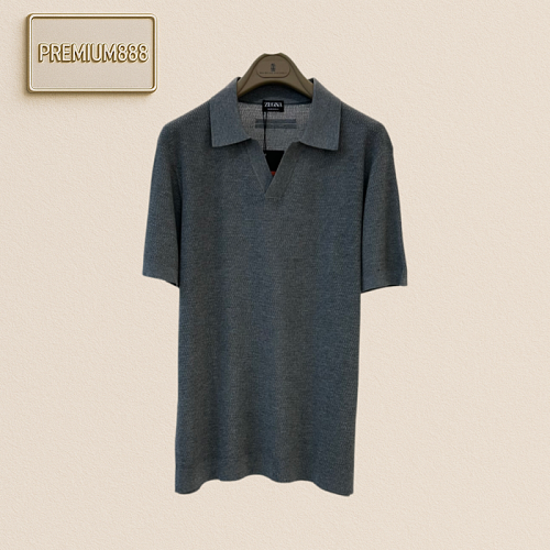 Zegna Classic V-neck Knit Polo Shirt