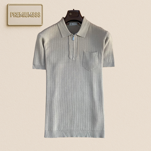 BC Brunello Button-Down Hooded Knit Polo Shirt