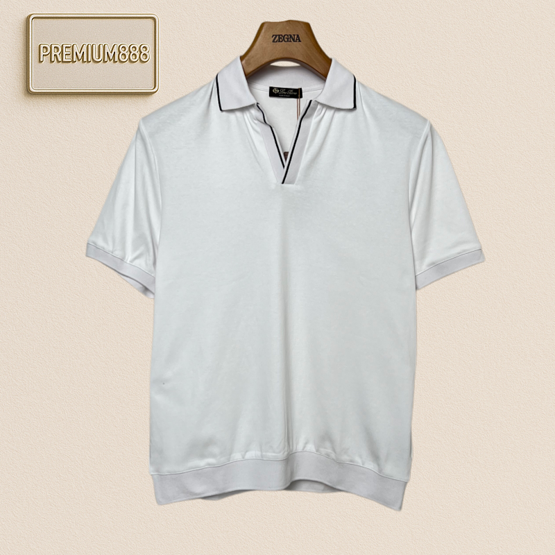 Loro Piana Black Collar White Short-sleeved Polo Shirt