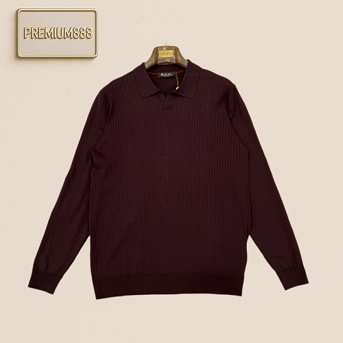 Loro Piana Norio Piani Vertical Ribbed V-neck Polo Knit Shirt
