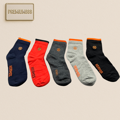 Hermes New Product - Hermès Premium Boxed Socks Fashionable Design Pure Cotton Quality 5 P