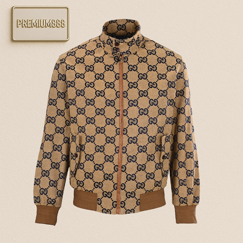 Gucci GUC's New Full-flowered Patchwork Double G Full Print Canvas Stand-up Collar Jacket