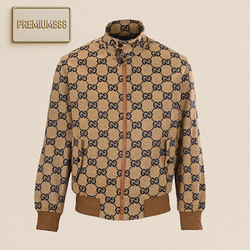 Gucci GUC's New Full-flowered Patchwork Double G Full Print Canvas Stand-up Collar Jacket