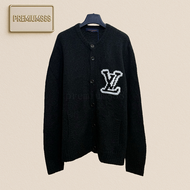 1v Louis Jacquard Logo Knitted Wool Cardigan