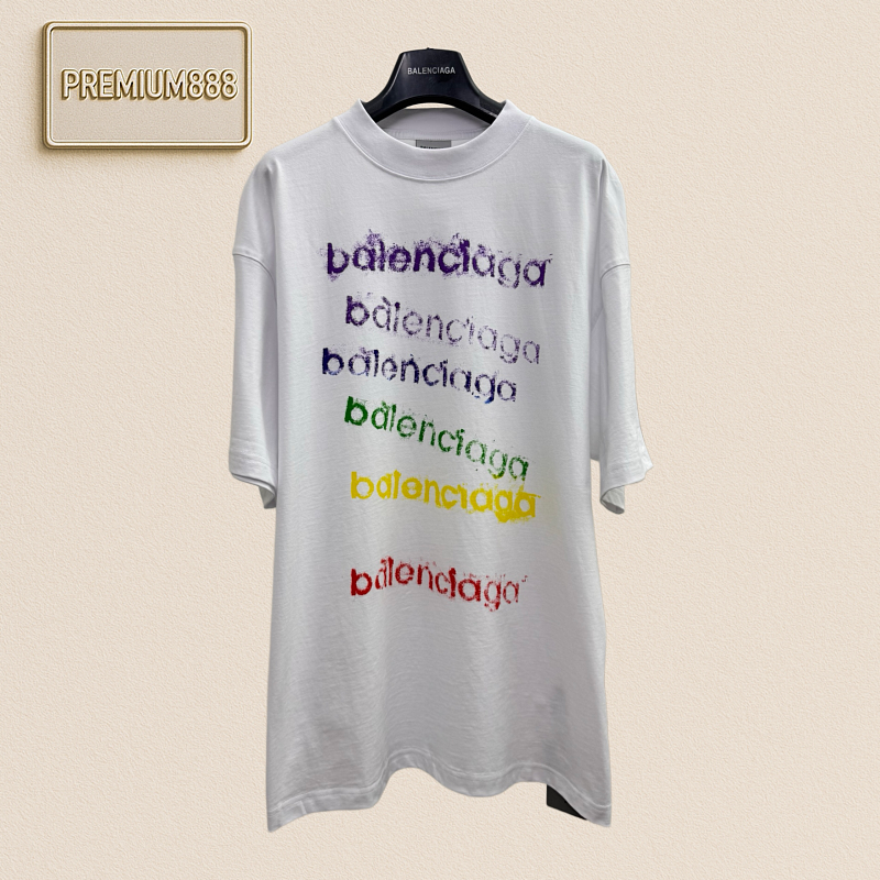 Balenciaga 26ss Color Washed Blurred Letters Short-Sleeved T-Shirt