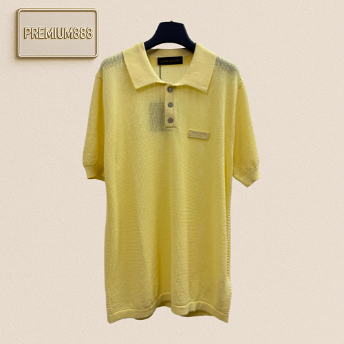 1v Louis Leather Label Back Embroidered Jacquard Letter Knitted Polo Shirt Short Sleeves