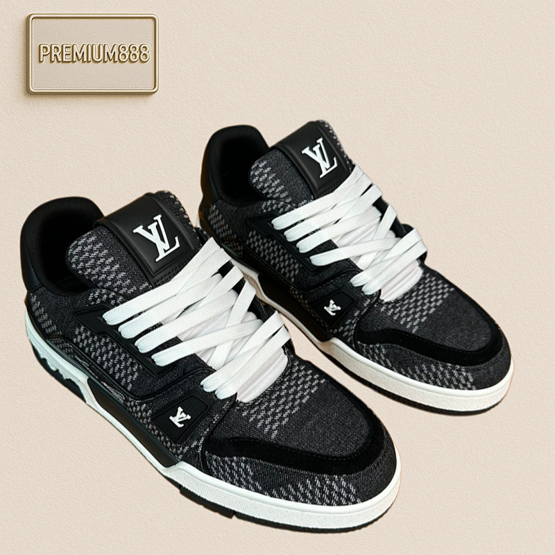 Louis Vuitton Trainer Leather Round-top Lace-up Check-printed Low-top Canvas Shoes For Men