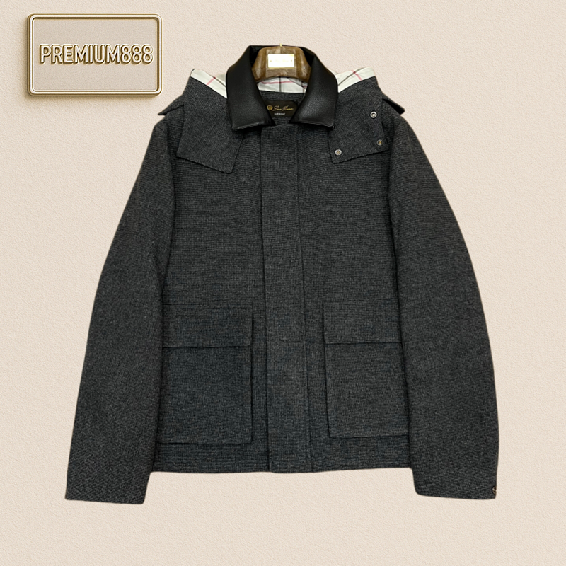 Loro Piana No. Yoo Pianya Men's Leather Collar Removable Hooded Casual Jacket