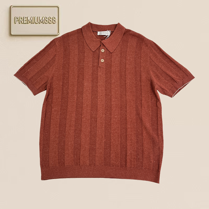 BC Two-color Linen Blend Striped Polo