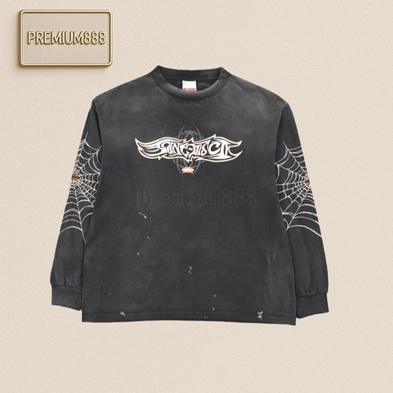 SM Spider Web Printed Round-neck Long-sleeved T-shirt