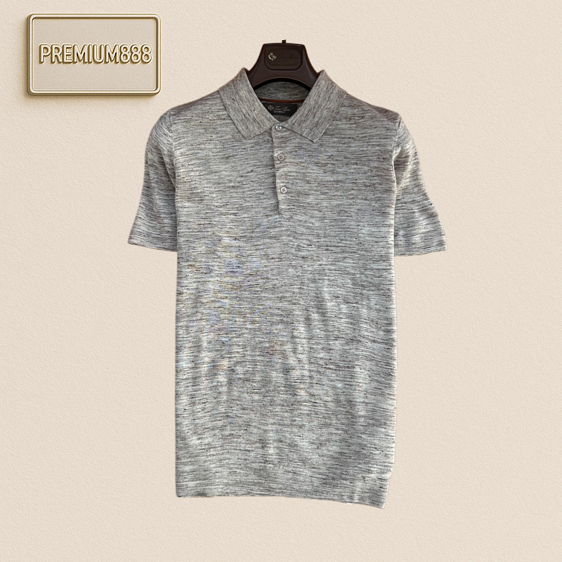 LP NooyiPianya Grey Linen Classic Collar Short-Sleeve Polo Shirt