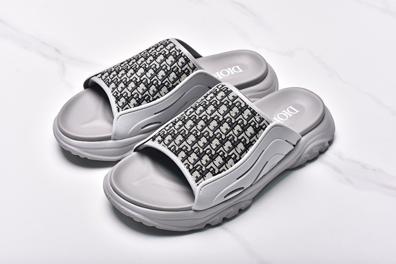 Dior H-Town Oblique Print Fashion Slippers Men's Shoes Grey