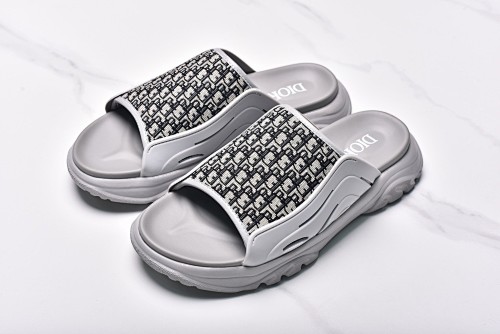 Dior H-Town Oblique Print Fashion Slippers Men's Shoes Grey