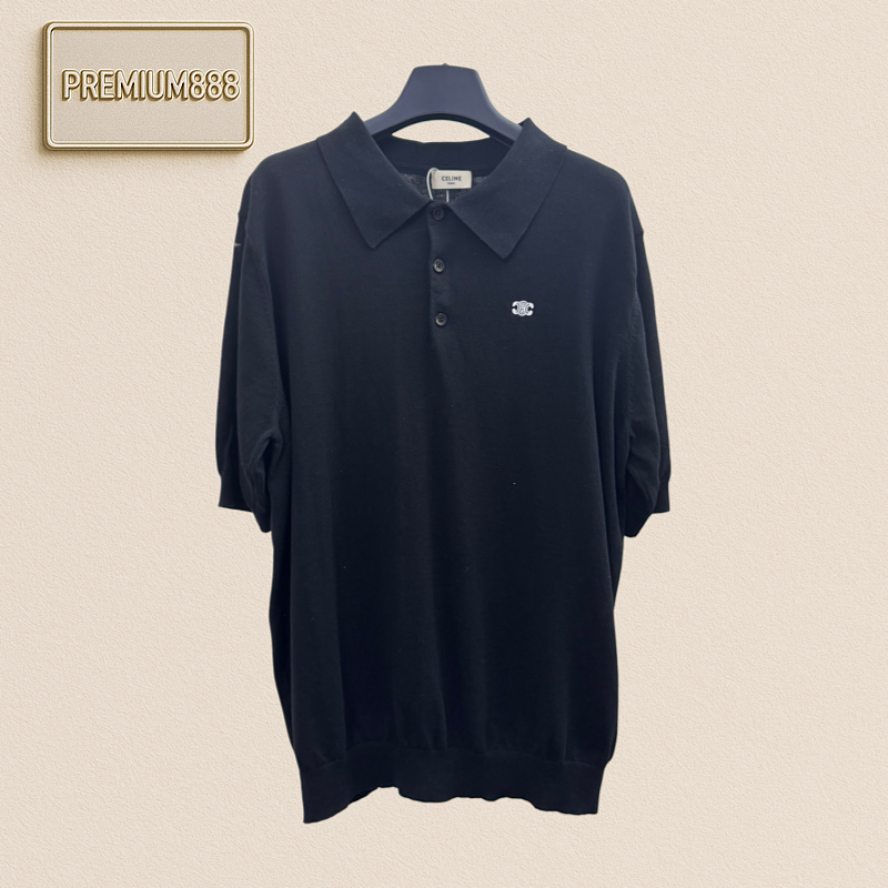Celine Embroidered Hooded Polo Shirt With Short Sleeves