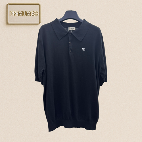 Celine Embroidered Hooded Polo Shirt With Short Sleeves