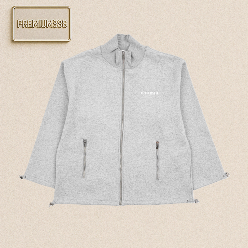 Miumiu Stand-up Collar Coat In Floral Grey