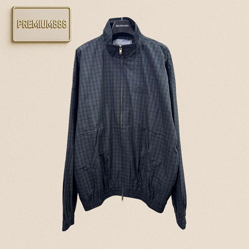 Balenciaga Two-way Zipper Open Embroidered Checkered Jacket Coat