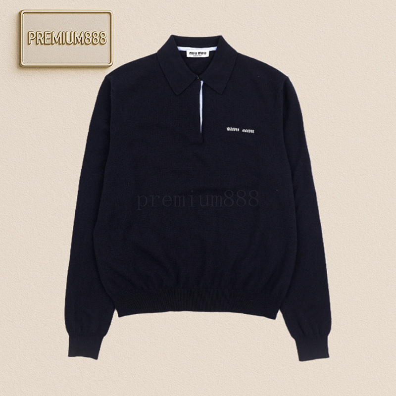 Miu Striped Patchwork Polo Sweater
