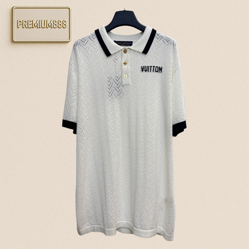 1v Louis Embossed Knitted Polo Shirt Short Sleeve