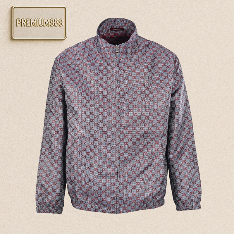 Gucci Full GG Color-blocking Stand-up Collar Bomber Jacket