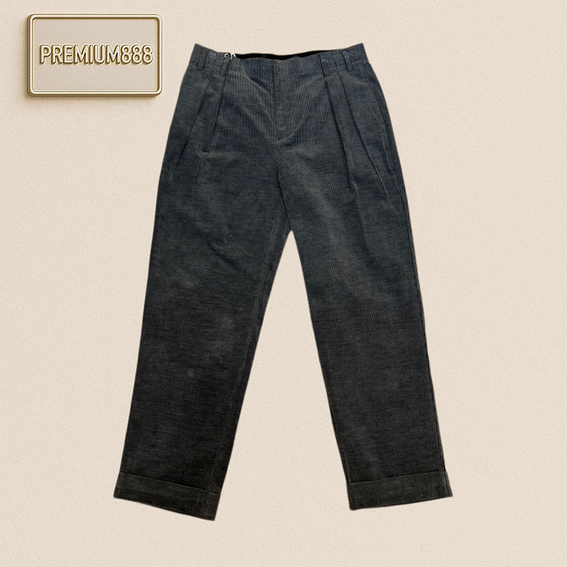 BC Brunello Fine Striped Denim Double Pleat Flared Casual Pants