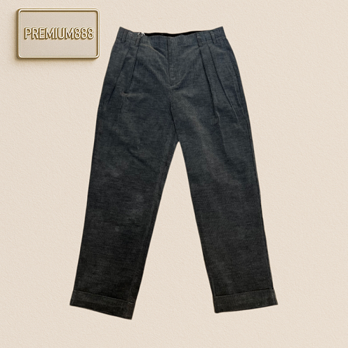 BC Brunello Fine Striped Denim Double Pleat Flared Casual Pants